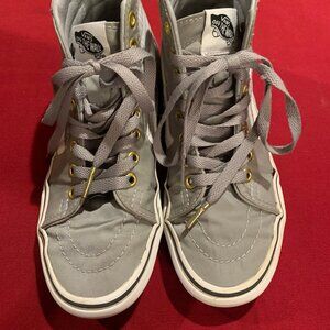 Vans Sk8-Hi High Top Silver Satin nylon Sneakers Skate size mens 4.5 women’s 6
